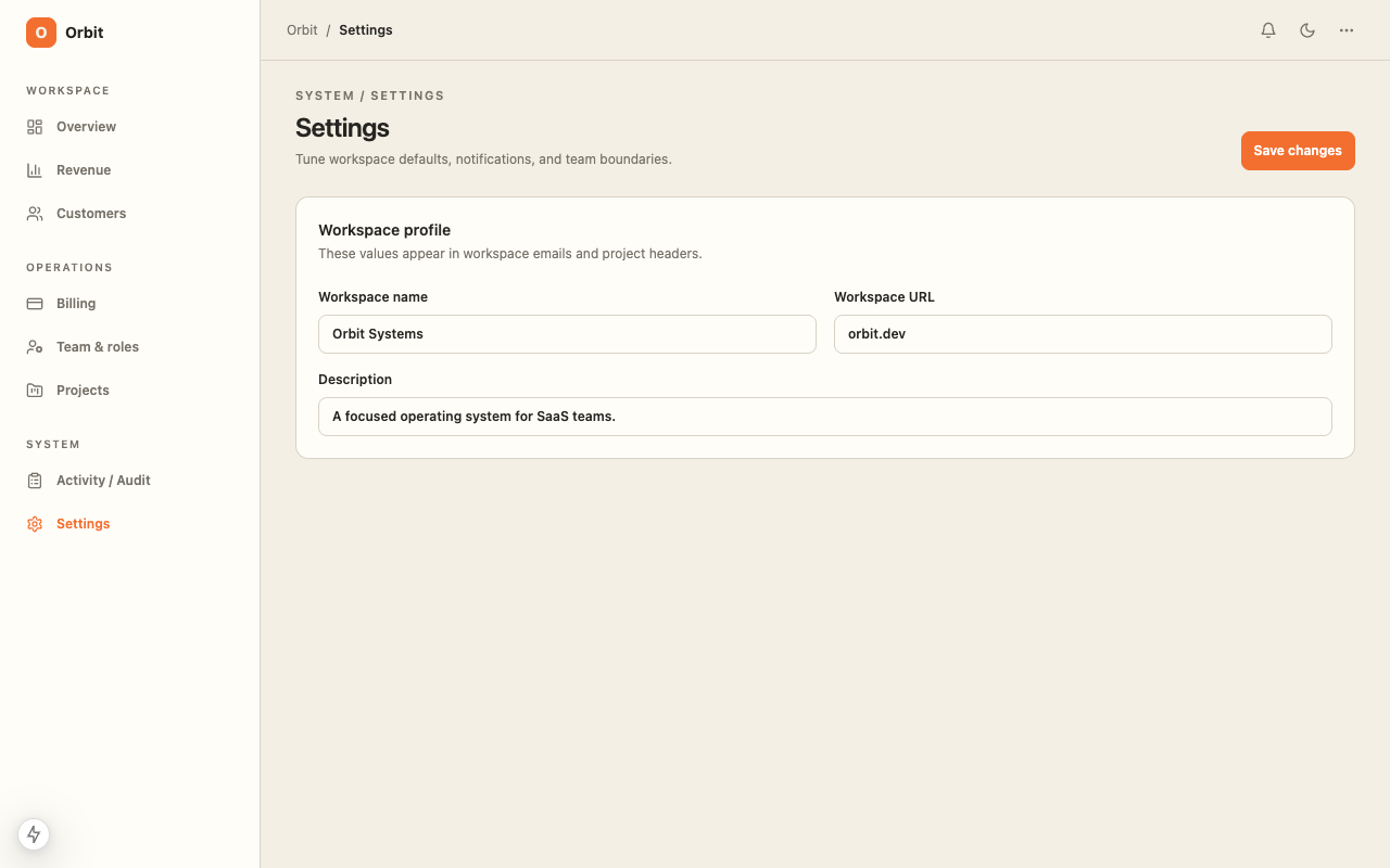 SaaS Dashboard Settings route screenshot